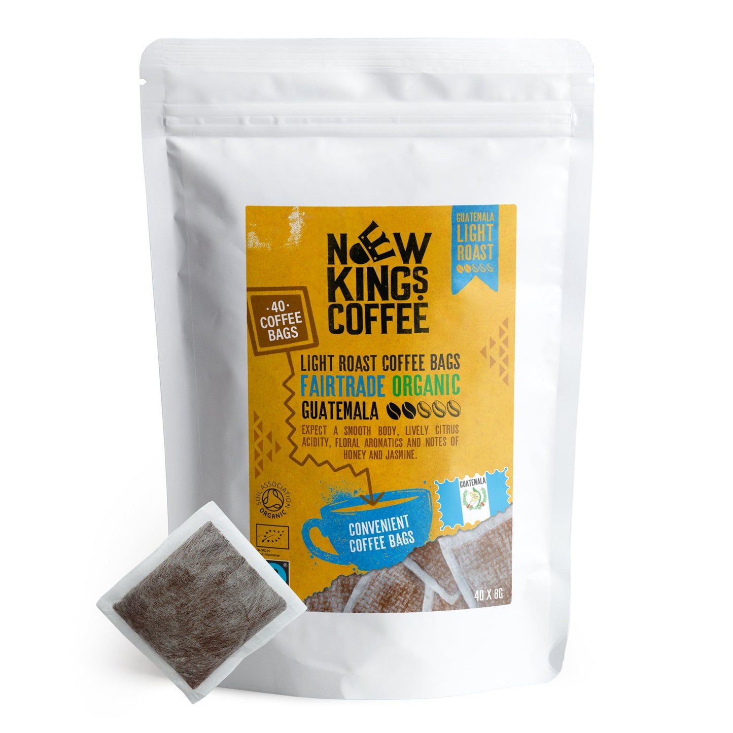 Light Roast Coffee Bags - Fairtrade Organic Guatemalan Coffee Bags - 100% Guatemala Arabica - New Kings Coffee